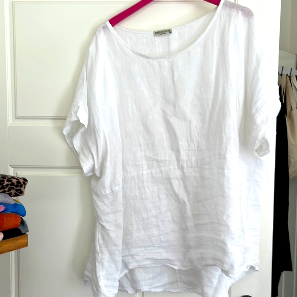 Plus size white linen top